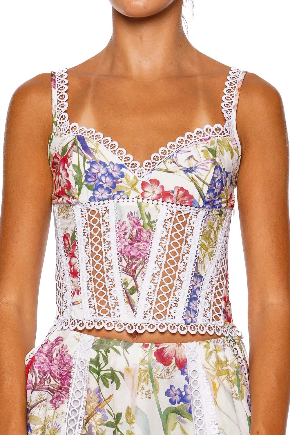 CHARO RUIZ IBIZA Poppy White Botanical Scalloped Lace Top