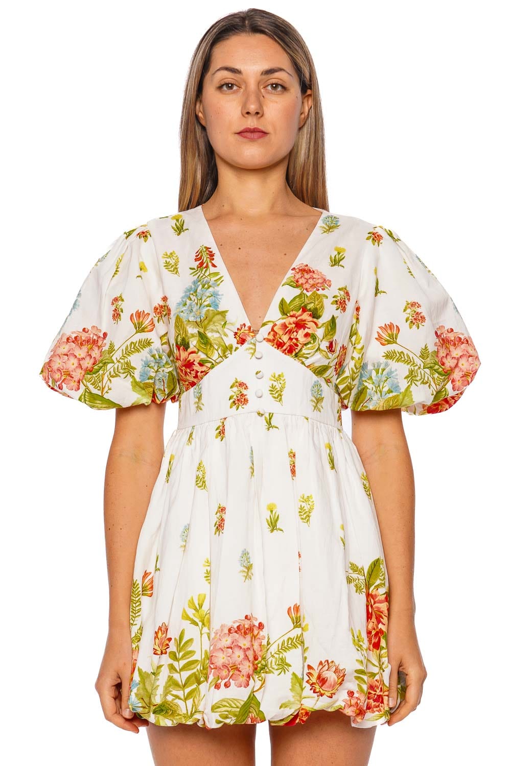 ha ★新品★LE’RURE Gradation baloon hem Dhun Floral Balloon Mini Dress