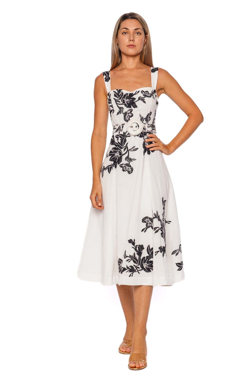Hemant and Nandita AAHI MIDI DRESS WITH BUCKLE BELT HN-AAHI-5977 BLACK & WHITE