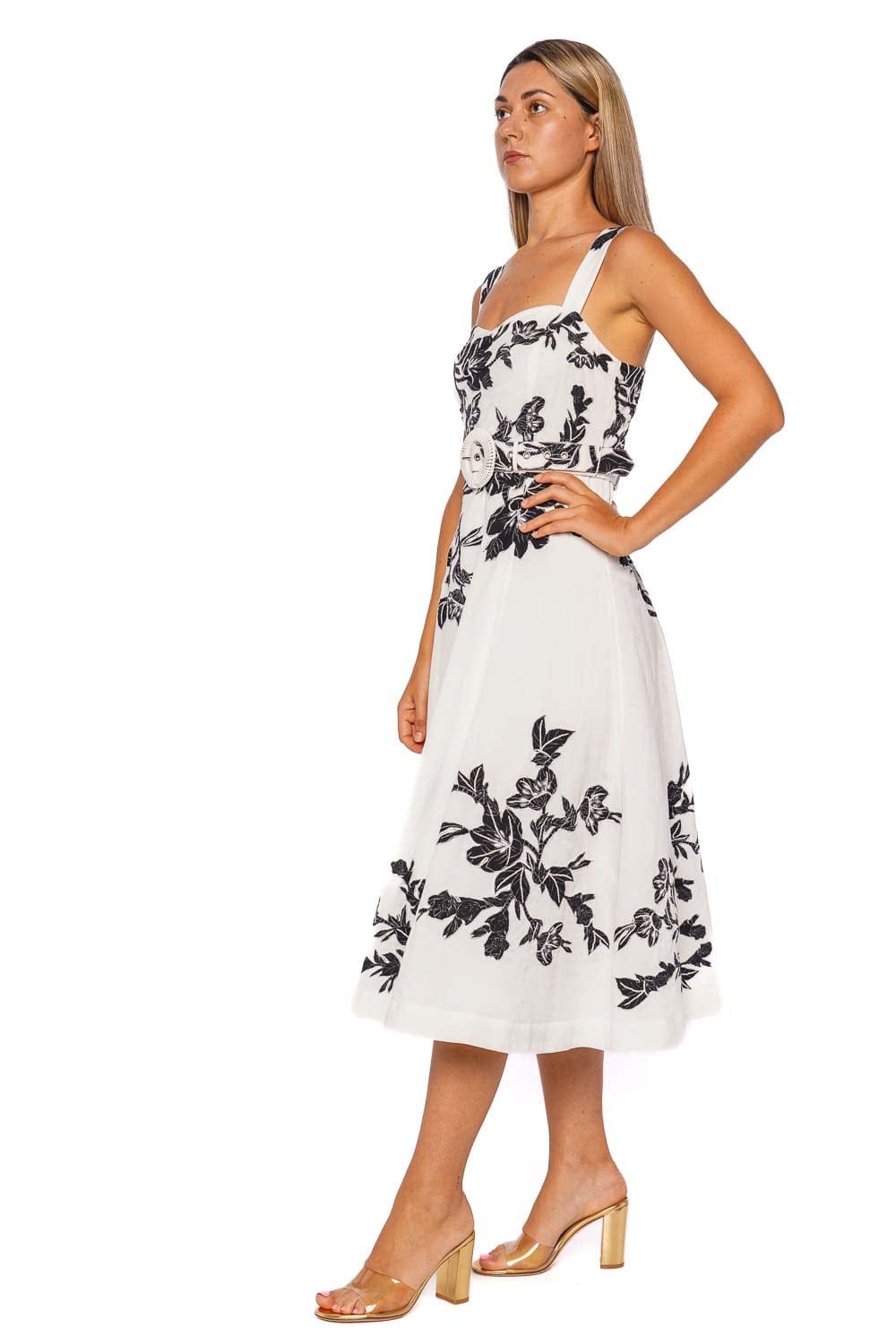 Hemant and Nandita AAHI MIDI DRESS WITH BUCKLE BELT HN-AAHI-5977 BLACK & WHITE