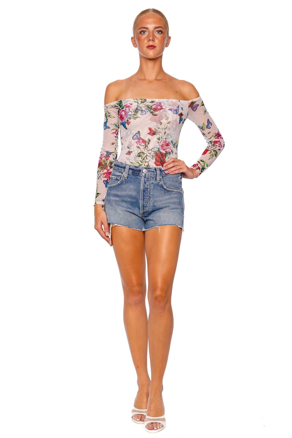 L'AGENCE Peonie Floral Stretch Off Shoulder Bodysuit