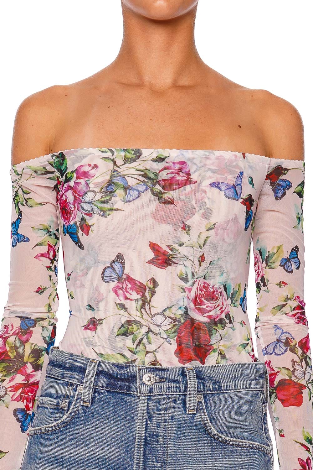 L'AGENCE Peonie Floral Stretch Off Shoulder Bodysuit