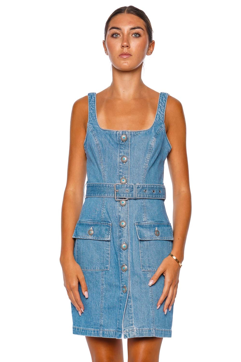 AMERI×Lee DENIM CAMISOLE DRESS T Midy Button Denim Tank Mini Dress