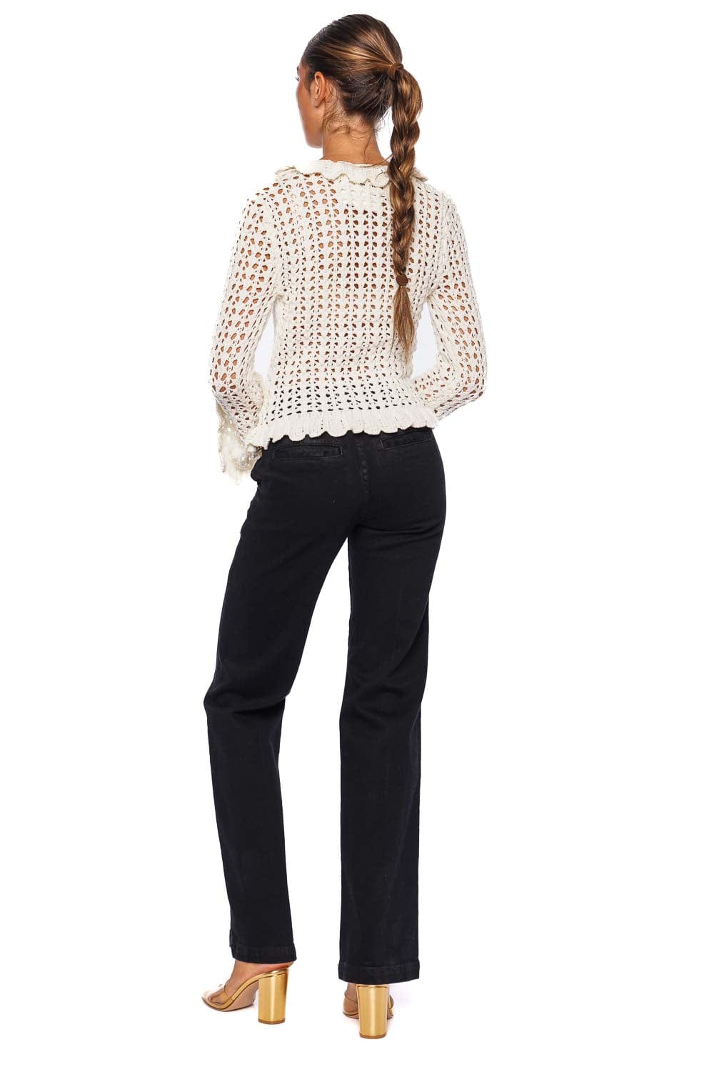 Solaris Ivory Scalloped Ruffle Crochet Cardigan