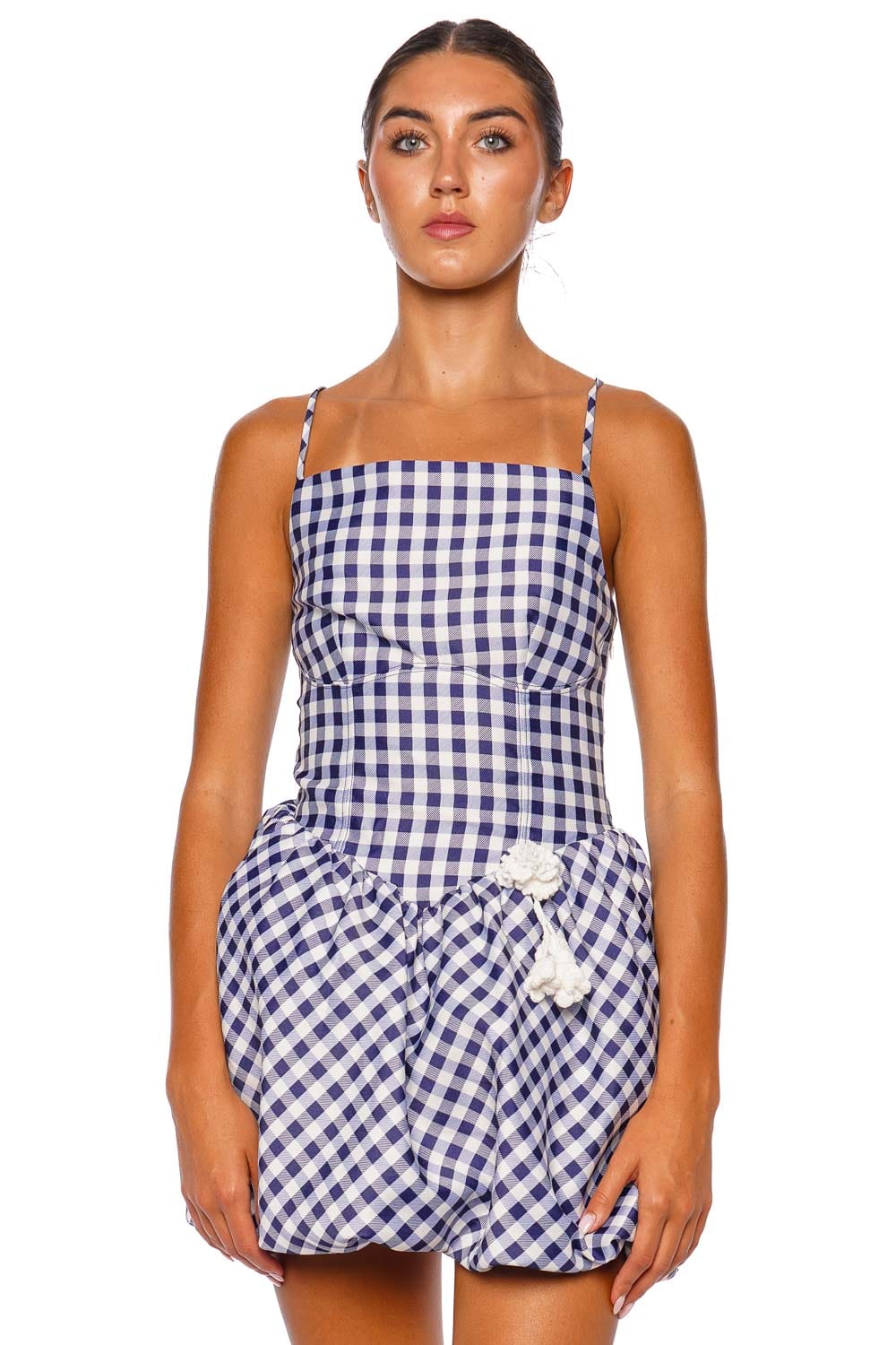 self-portrait Navy Gingham Taffeta Mini Dress