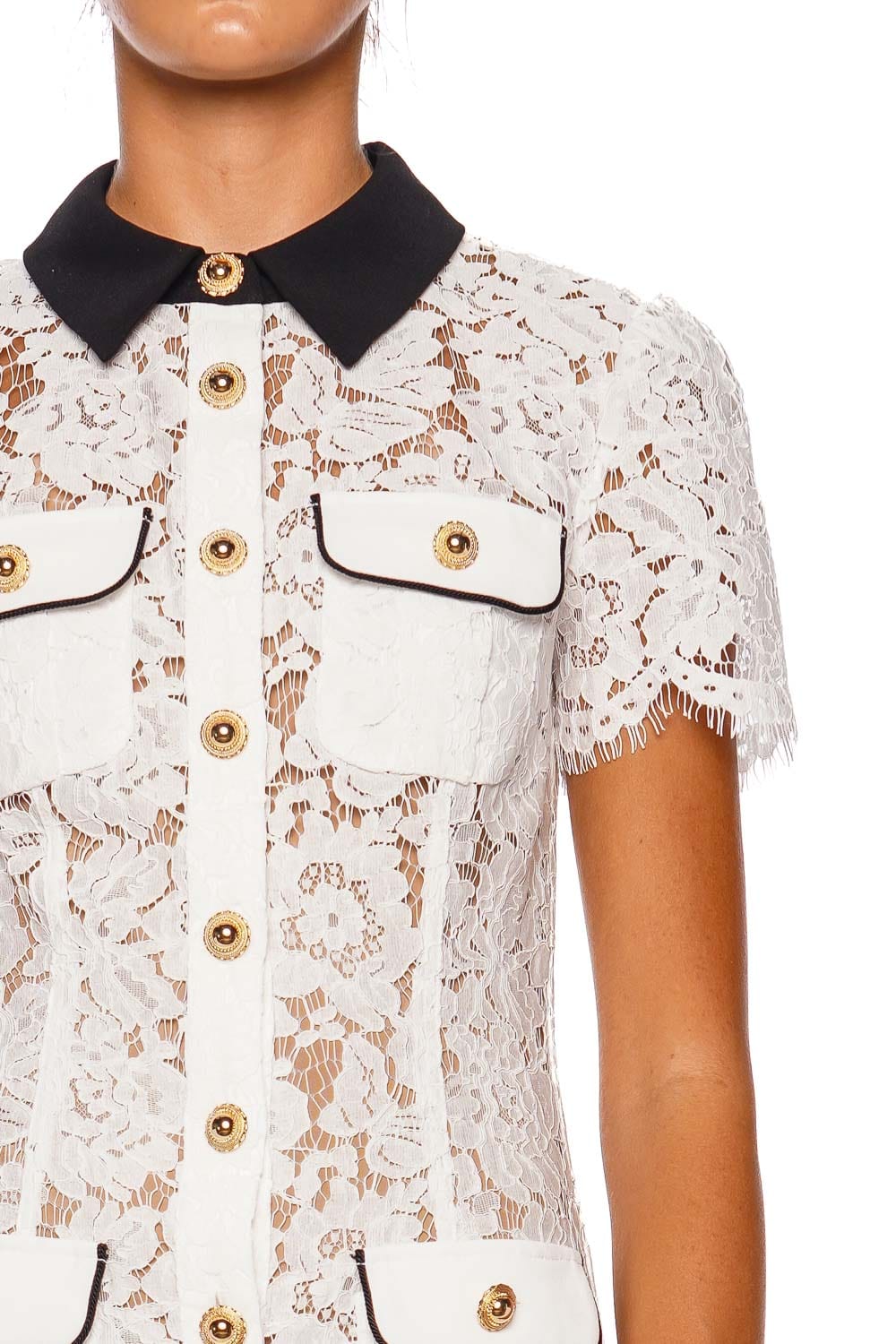 White Lace Contrast Collar Mini Dress