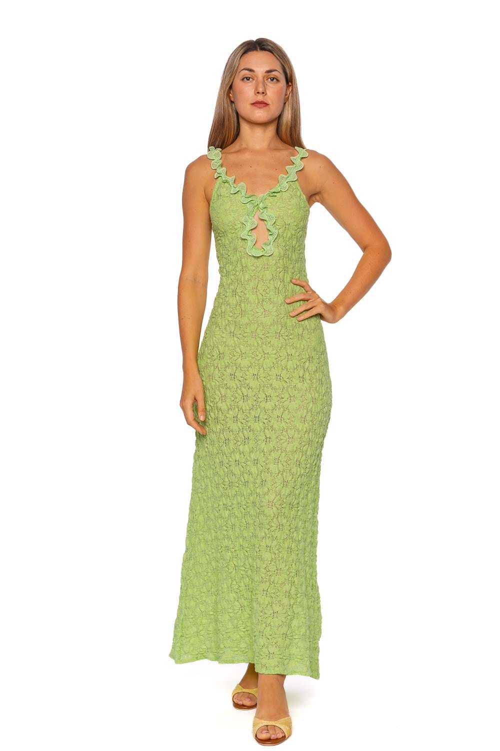Waimari Maea Green Ruffled Maxi Dress