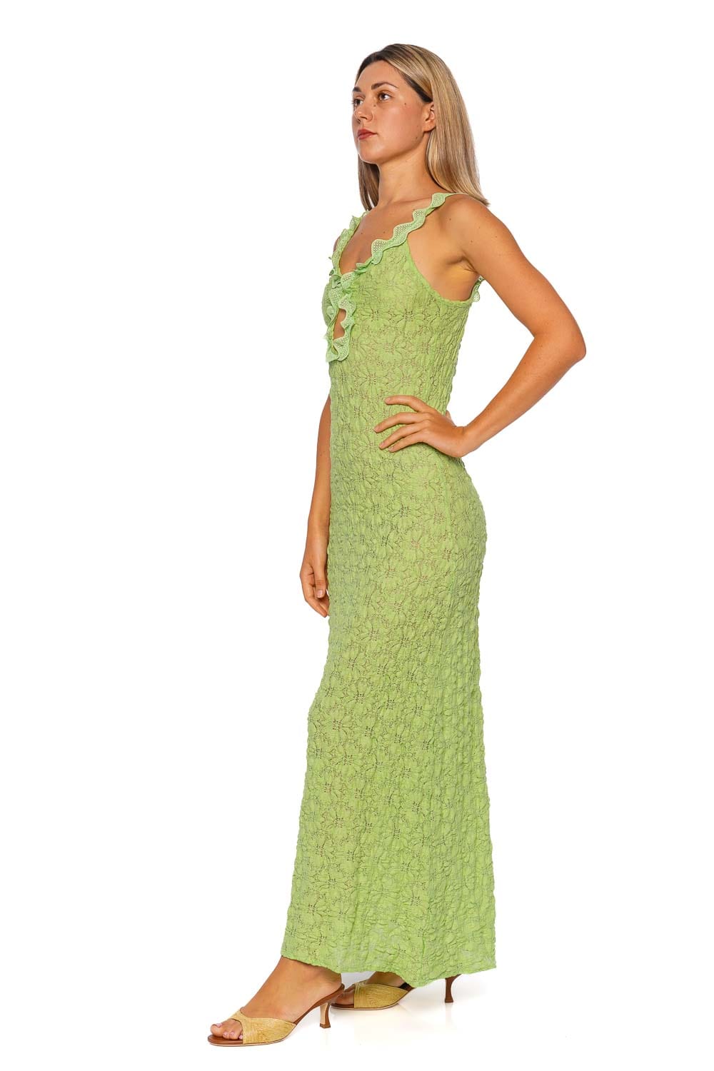 Waimari Maea Green Ruffled Maxi Dress