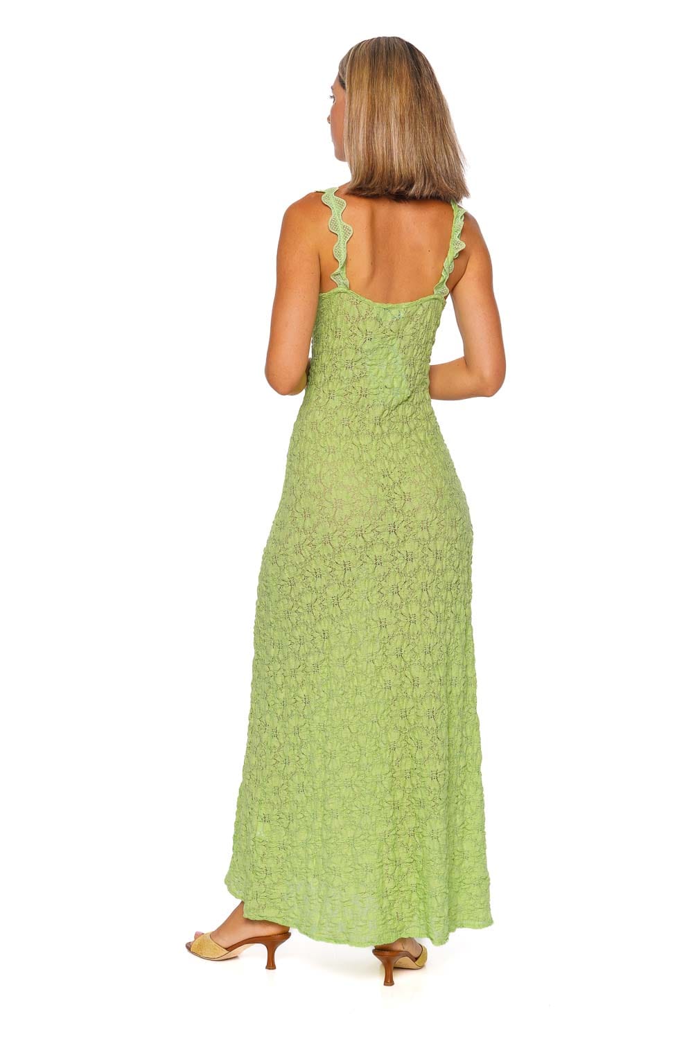 Waimari Maea Green Ruffled Maxi Dress