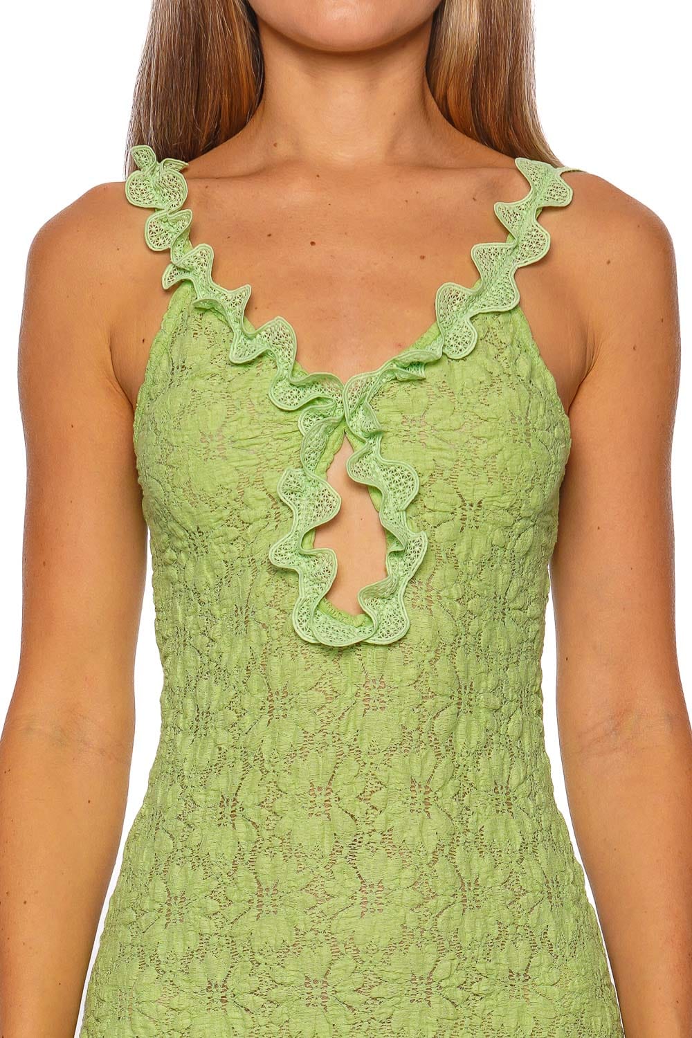 Waimari Maea Green Ruffled Maxi Dress