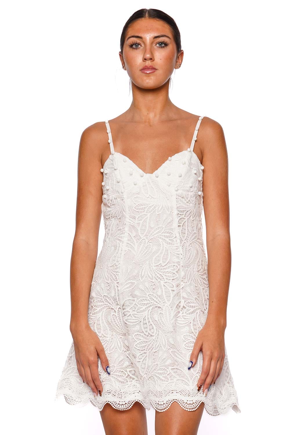 Waimari Lilo White Lace Mini Dress with Thin Straps