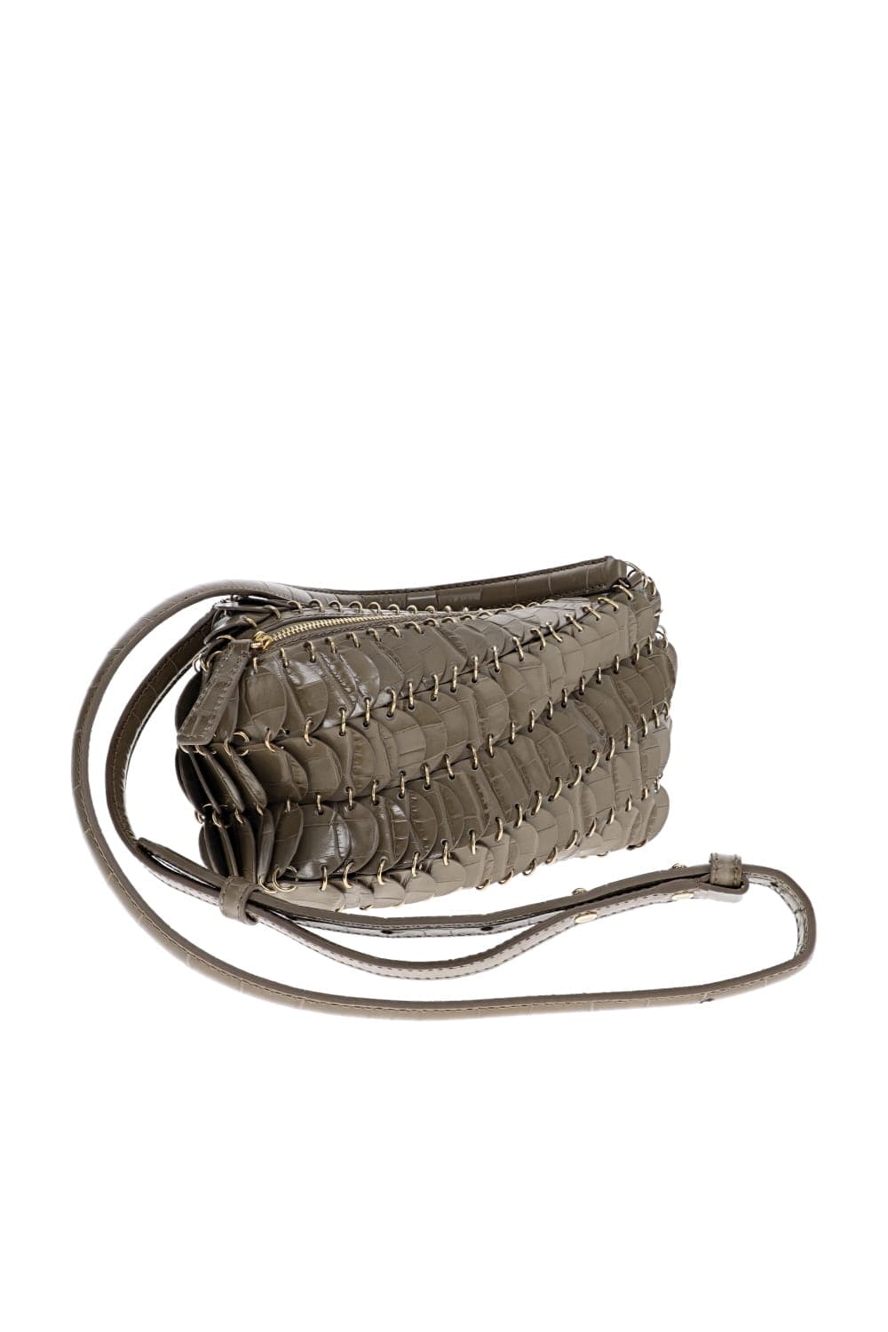 Rabanne Taupe Leather Disc Crossbody Bag