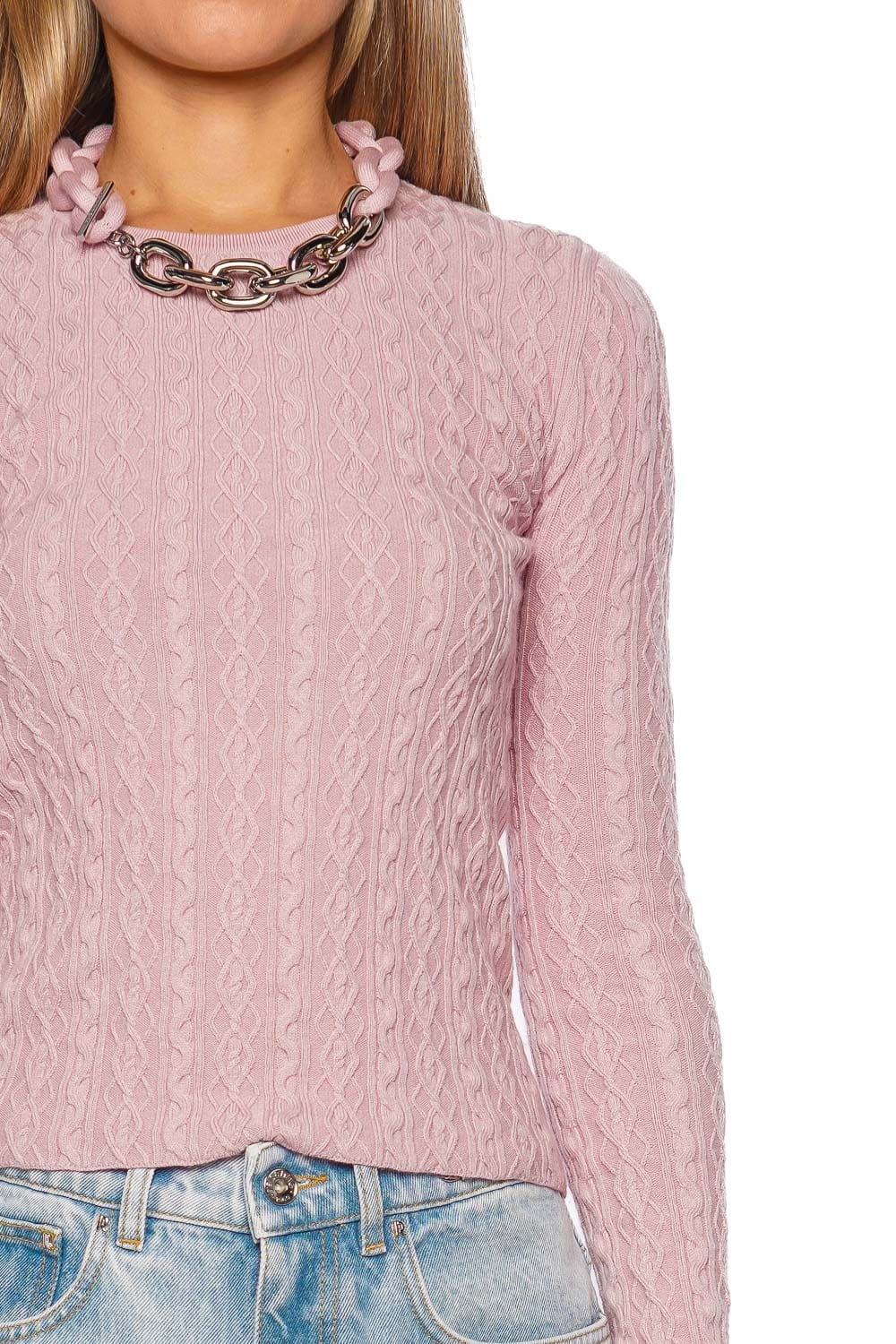 ランデブー randeboo charm cut cable knit Pink Cable Knit Chain Necklace Sweater