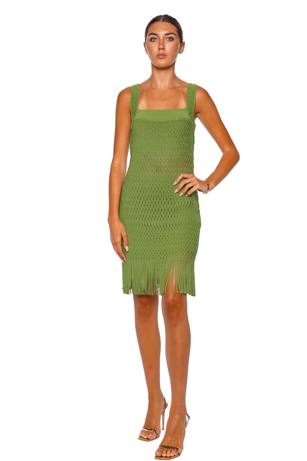 SIMKHAI Lyria Kiwi Fringe Knit Mini Dress