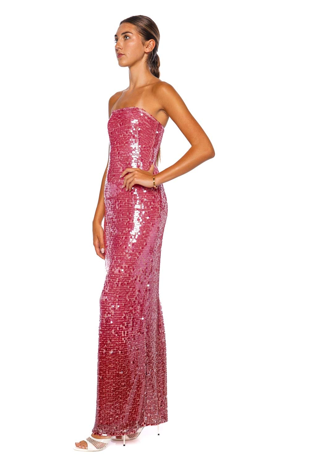SIMKHAI Leilani Sorbet Strapless Sequin Gown
