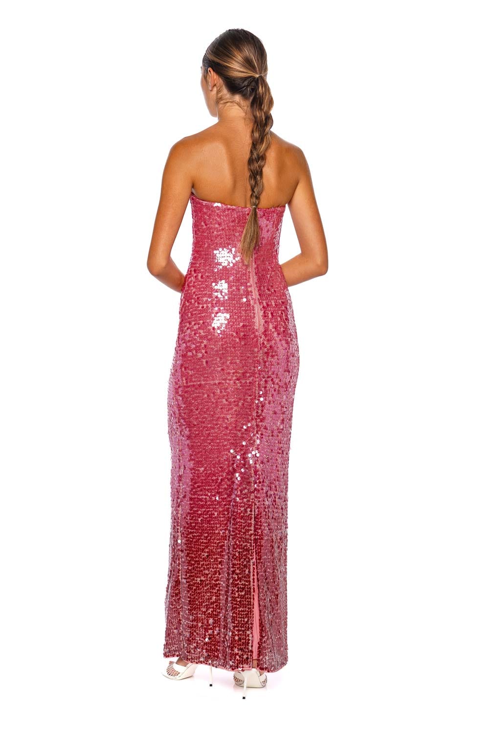 SIMKHAI Leilani Sorbet Strapless Sequin Gown