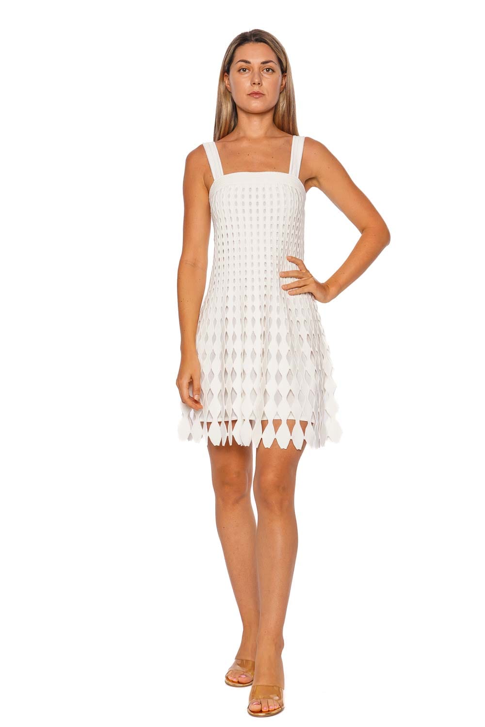 SIMKHAI Louna Ivory Cut Out Knit Mini Dress