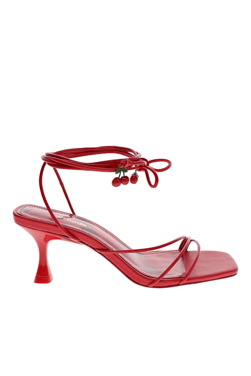 Larroudé Nadia Scarlet Leather Ankle Wrap Sandal