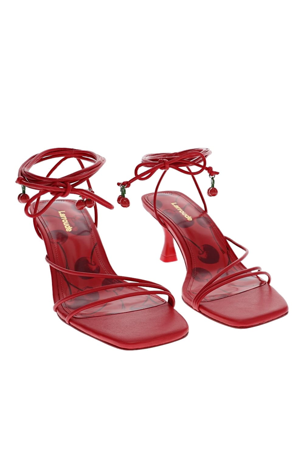 Larroudé Nadia Scarlet Leather Ankle Wrap Sandal