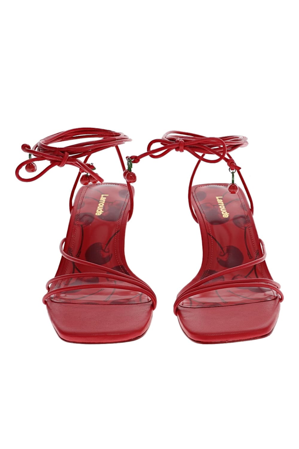 Larroudé Nadia Scarlet Leather Ankle Wrap Sandal