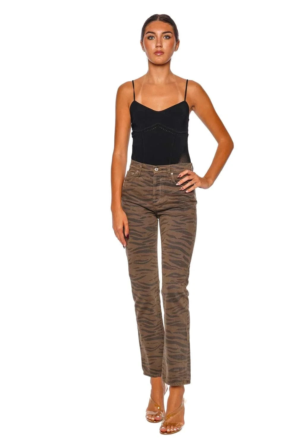 Blaine Olivine Zebra Straight Jean