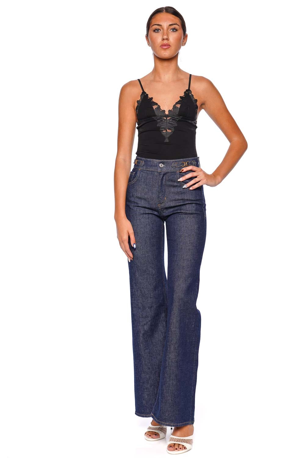 Citizens of Humanity Kimberly Flare High-Waist Horsebit Jeans in Dark Indigo