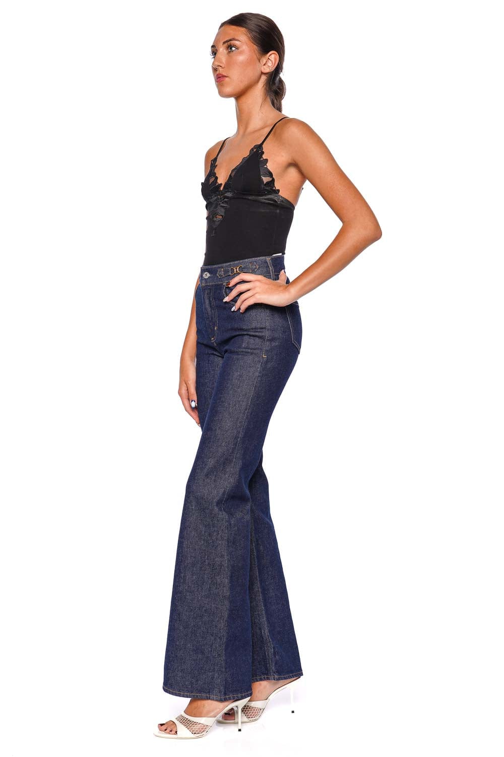 Citizens of Humanity Kimberly Flare High-Waist Horsebit Jeans in Dark Indigo