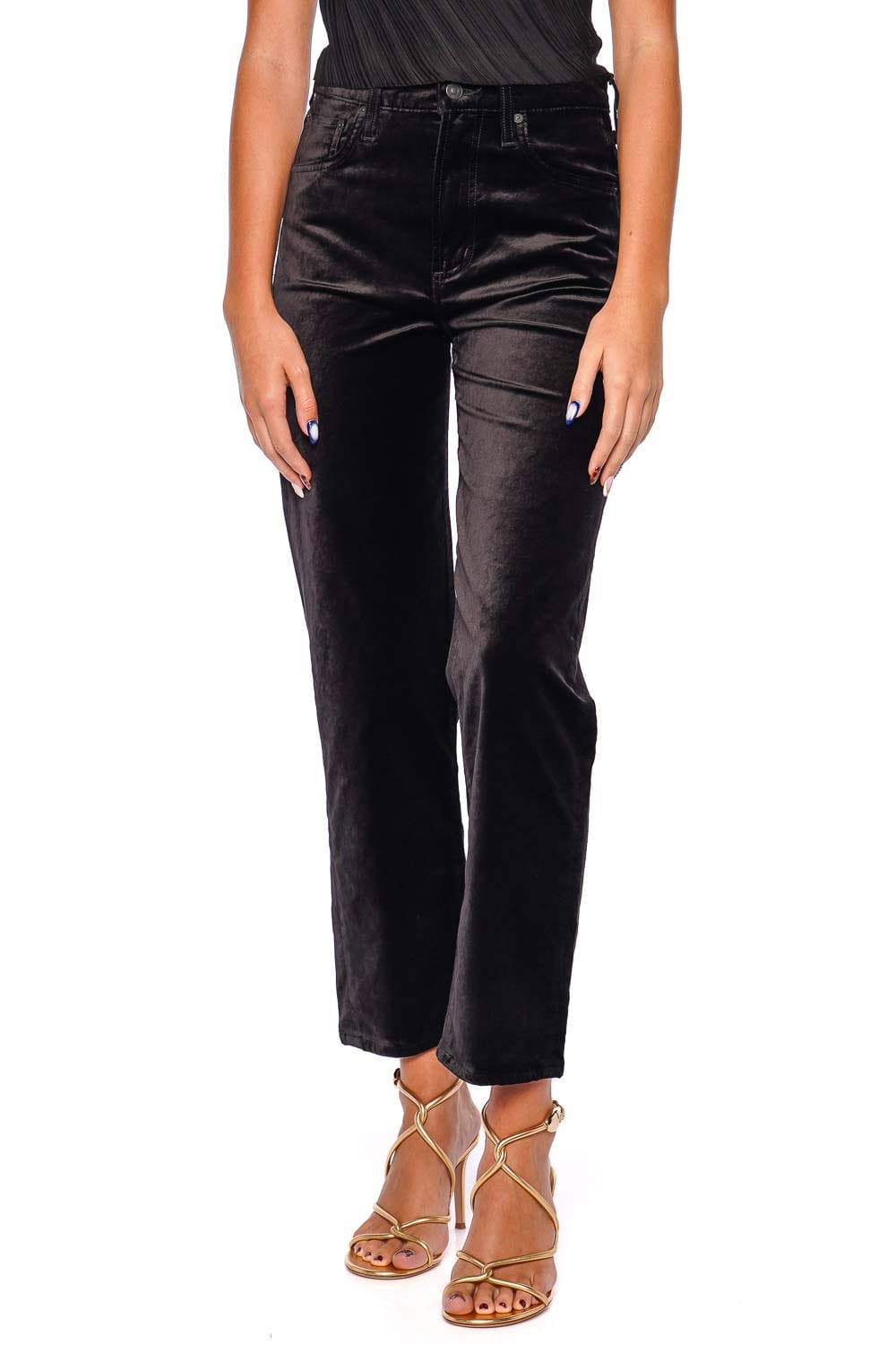 Citizens of Humanity Delfina Black Velvet Straight-Leg Jeans