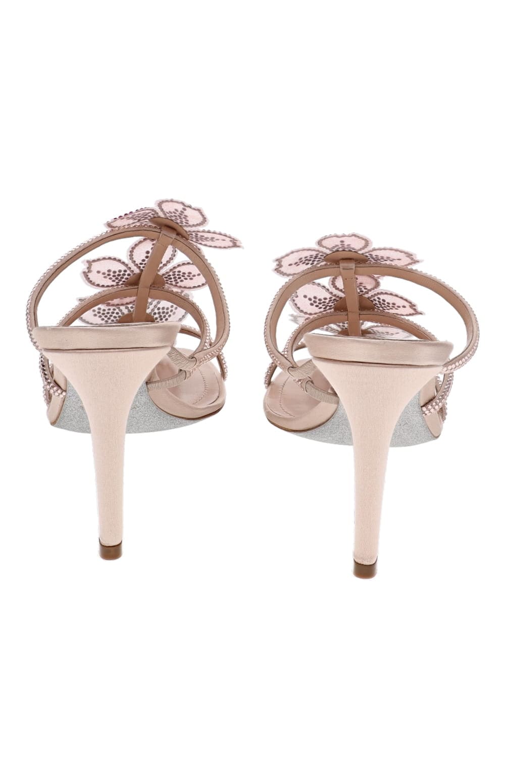RENE CAOVILLA Peach Flower Embellished Leather Mule