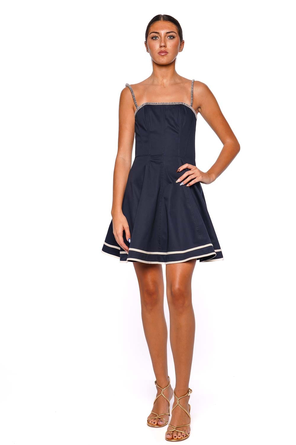 Andres Otalora Navy Embellished Strap Mini Dress