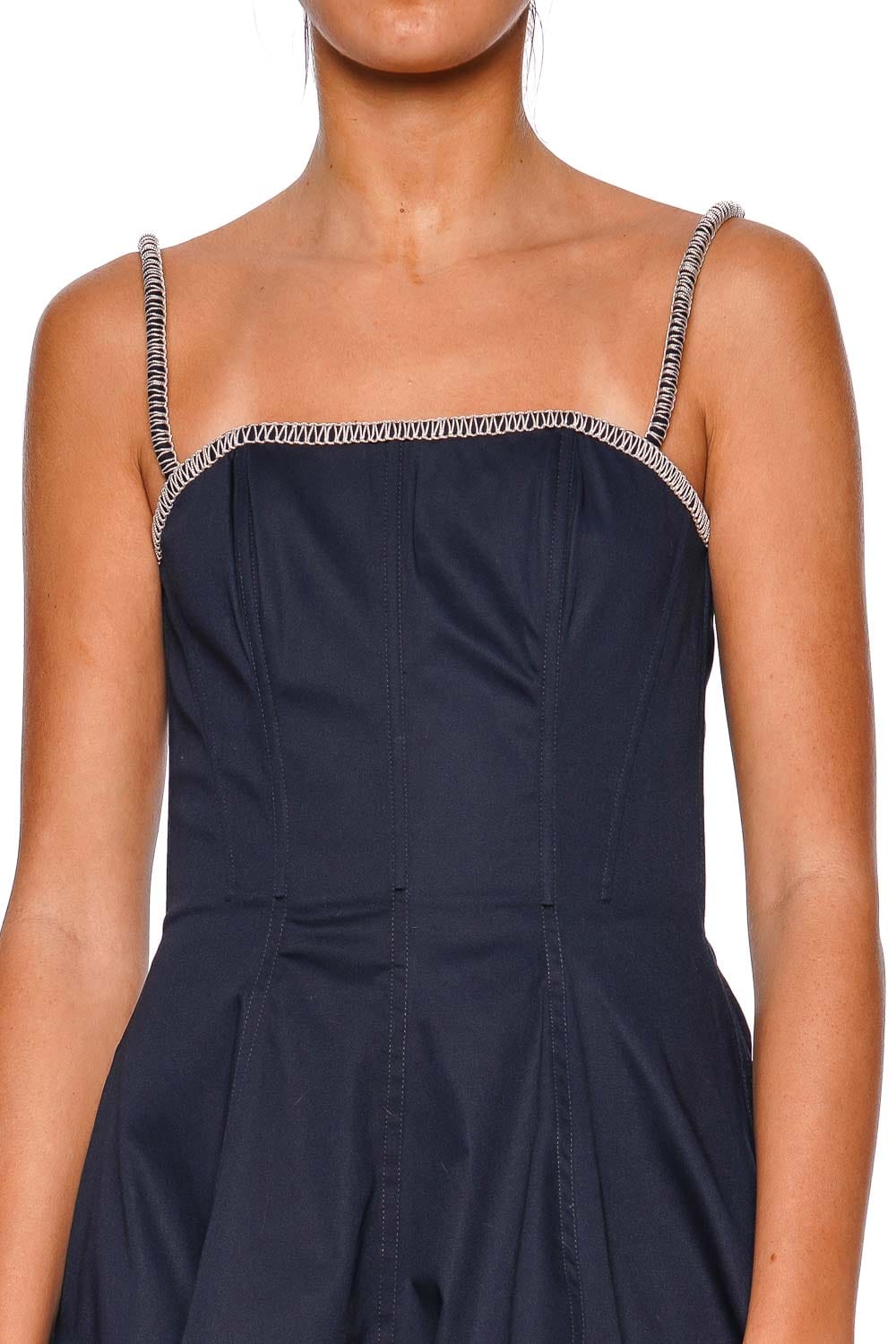 Andres Otalora Navy Embellished Strap Mini Dress