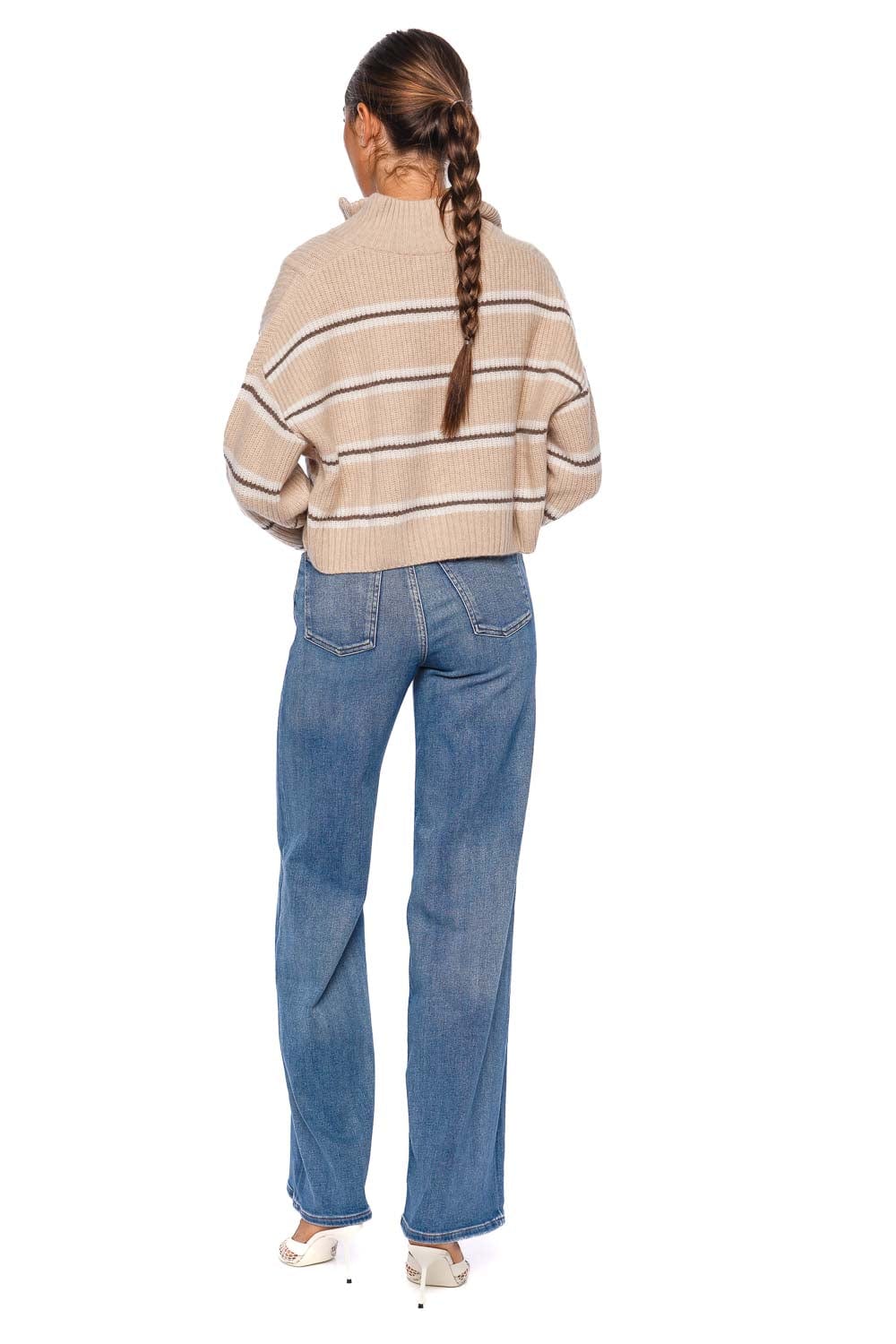 Staud Cropped Whisper Stripe Cashmere Sweater