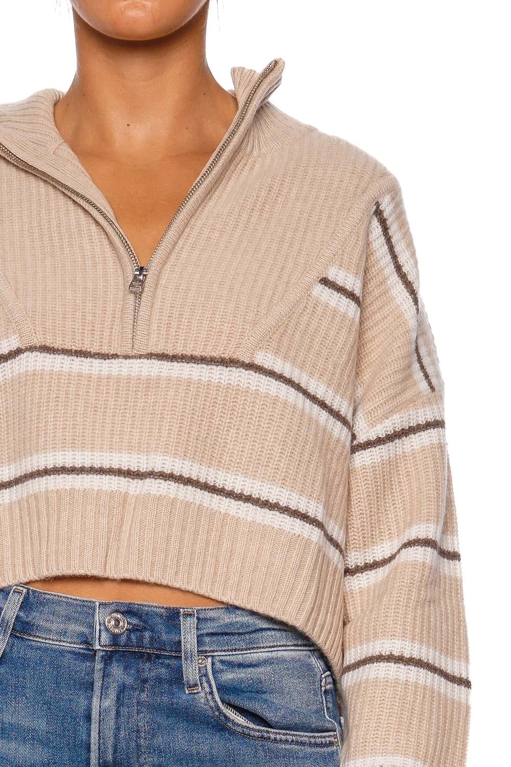 Staud Cropped Whisper Stripe Cashmere Sweater