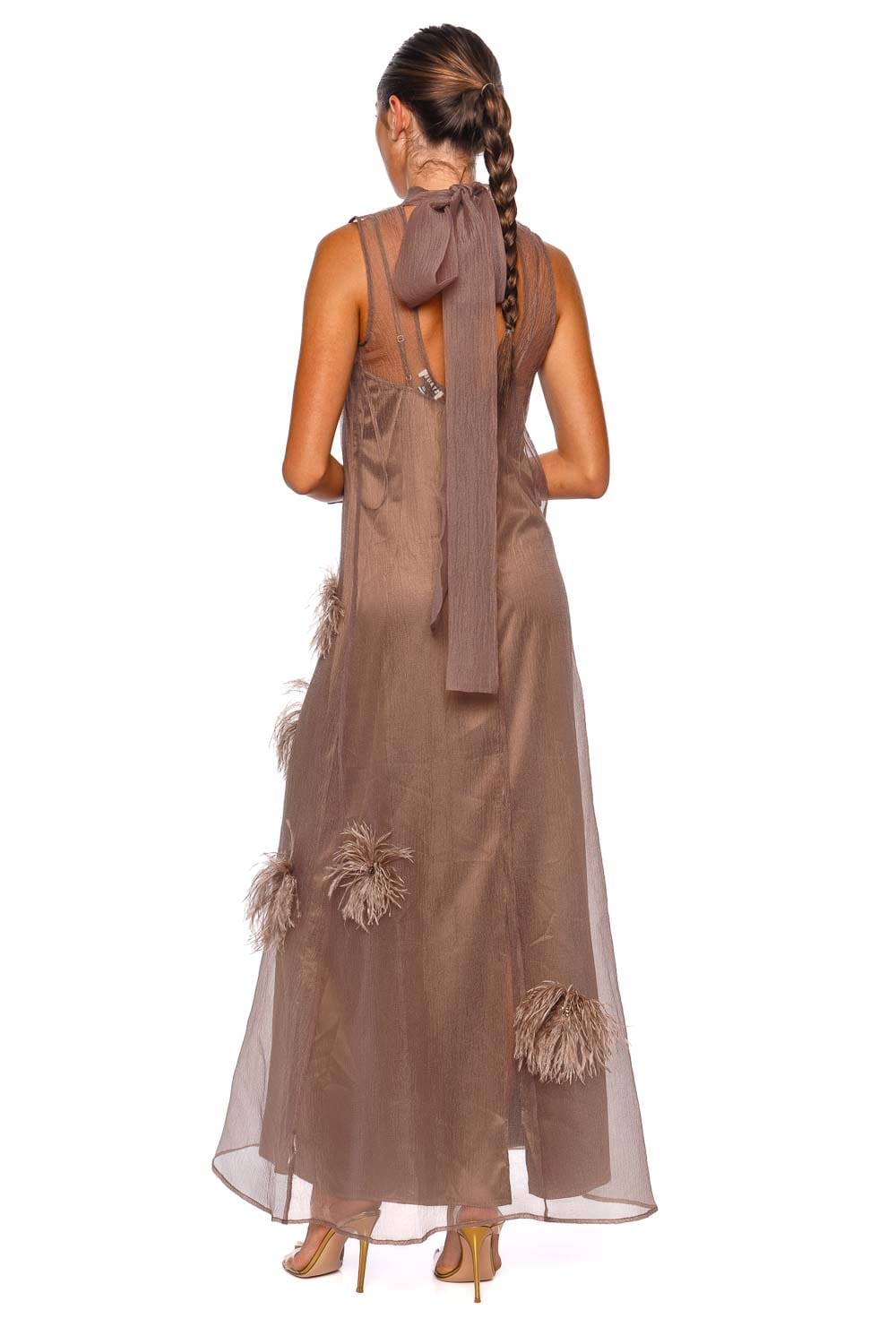 Staud Albee Truffle Sleeveless Tie-Back Maxi Dress