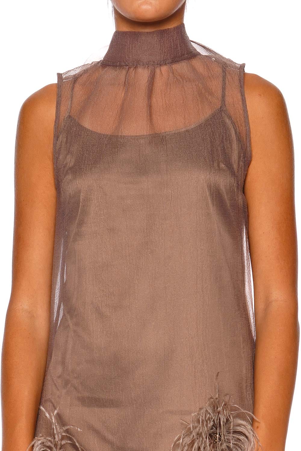 Staud Albee Truffle High Neck Sleeveless Mini Dress