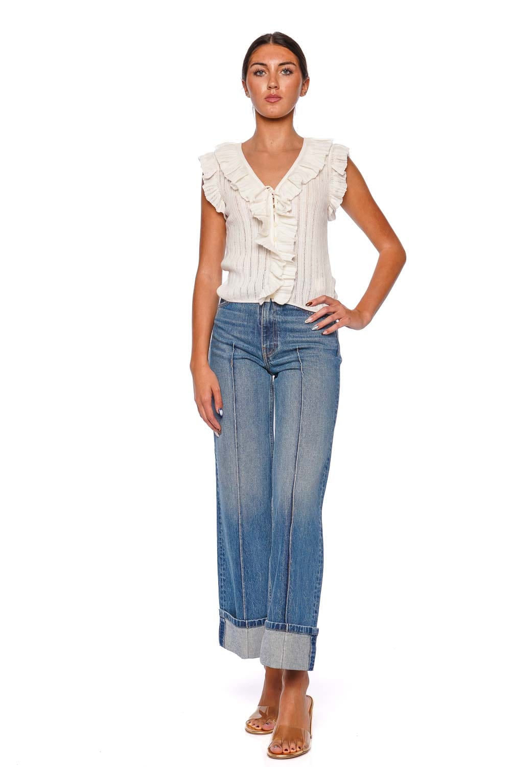 LoveShackFancy Elizabelle Dove Blanc Ruffled Sleeveless Top