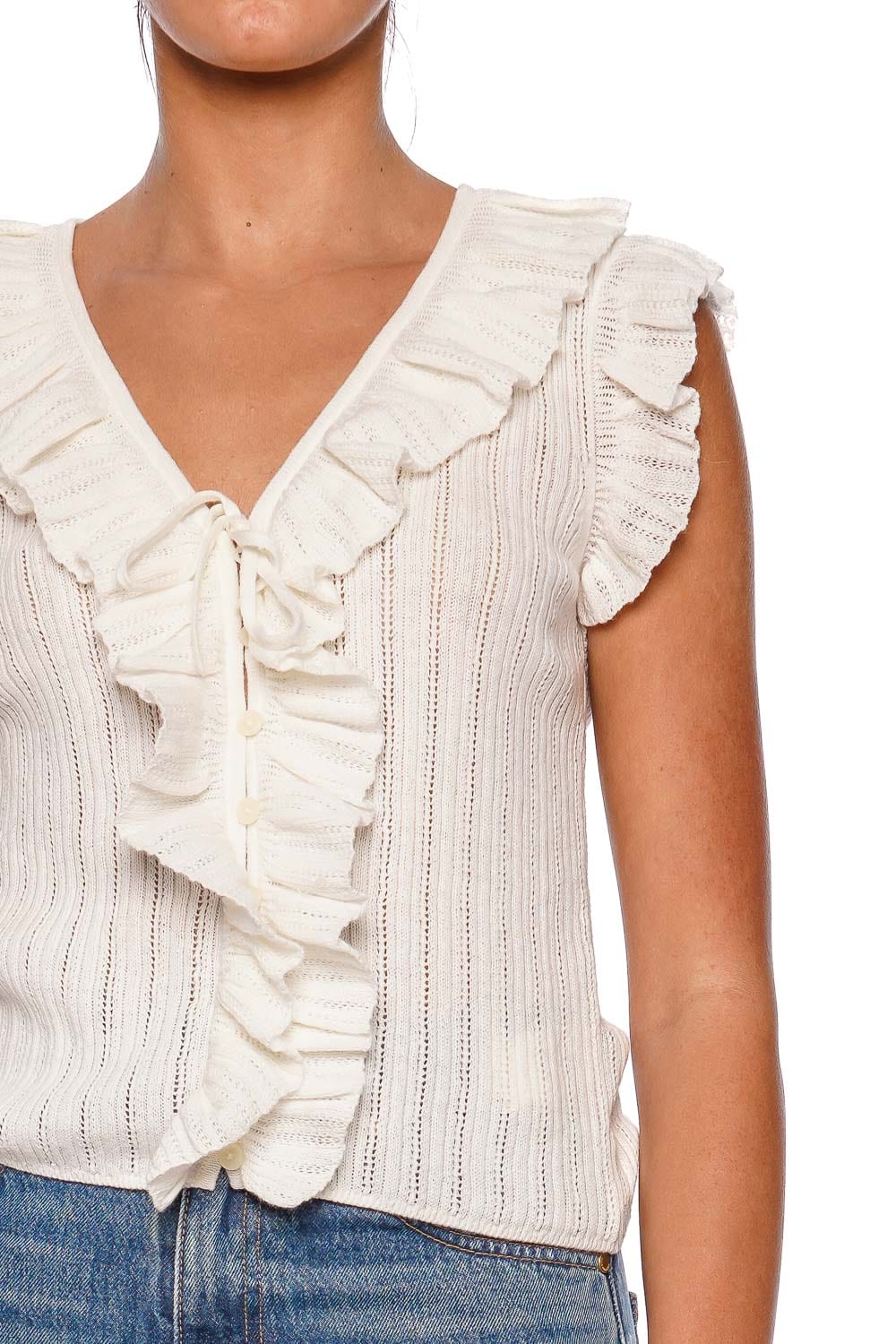 LoveShackFancy Elizabelle Dove Blanc Ruffled Sleeveless Top