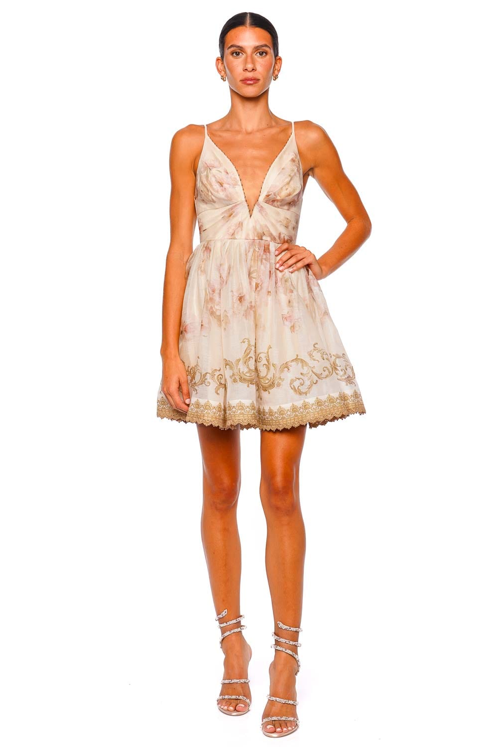 ZIMMERMANN Hypnotic Cream Peony V-Neck Mini Dress