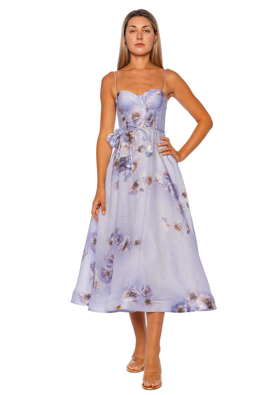 ZIMMERMANN Hypnotic Picnic Lilac Floral Strappy Midi Dress