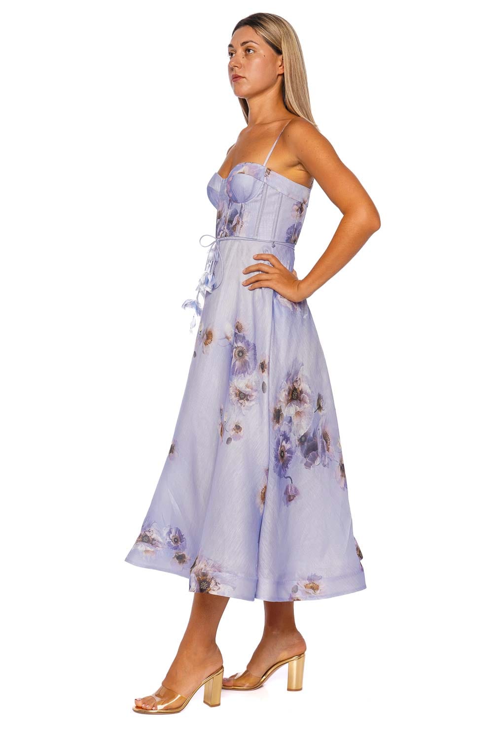 ZIMMERMANN Hypnotic Picnic Lilac Floral Strappy Midi Dress