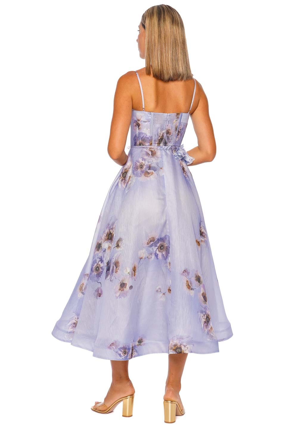 ZIMMERMANN Hypnotic Picnic Lilac Floral Strappy Midi Dress
