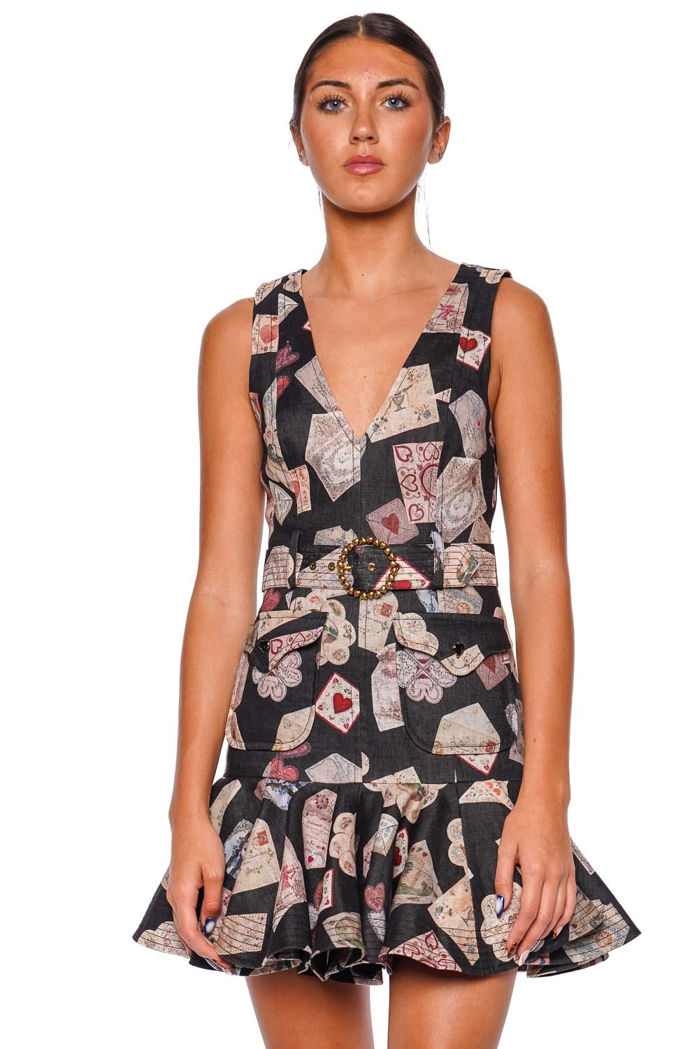 ZIMMERMANN Dream Flip Printed Sleeveless Black Mini Dress