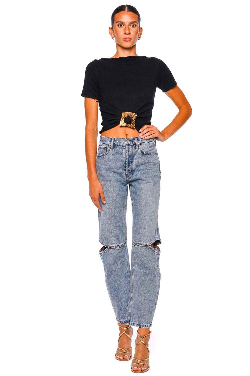 Cult Gaia Ellen Embellished Short Sleeve Sweater