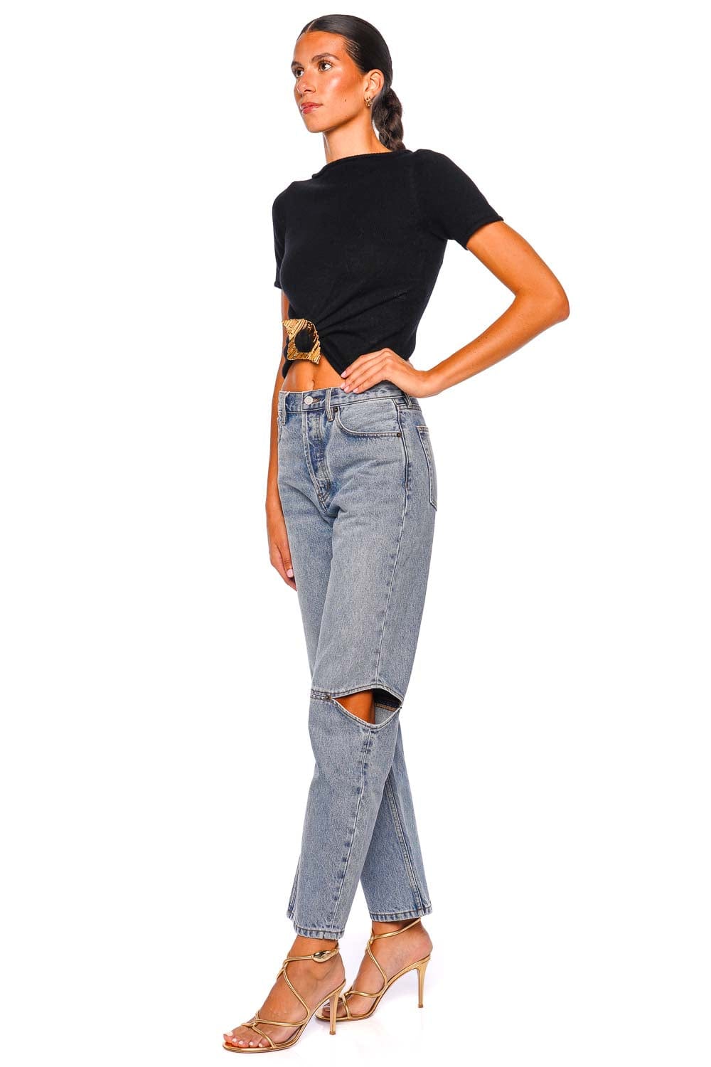 Cult Gaia Ellen Embellished Short Sleeve Sweater