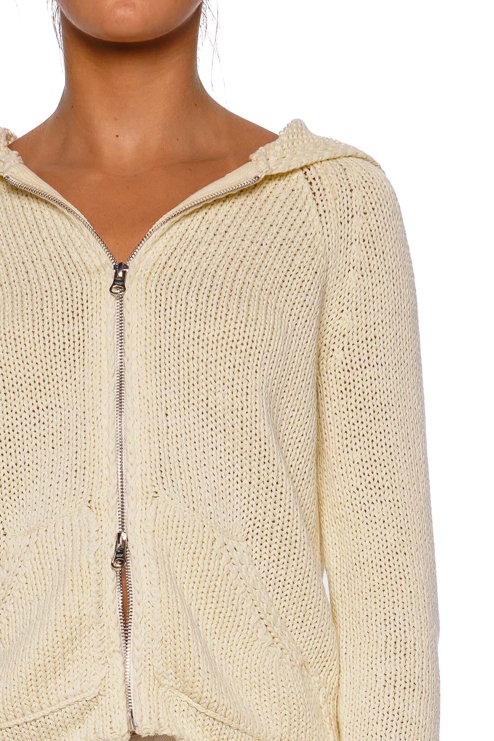 Still Here Bear Zip Up Stone Knit Cardigan