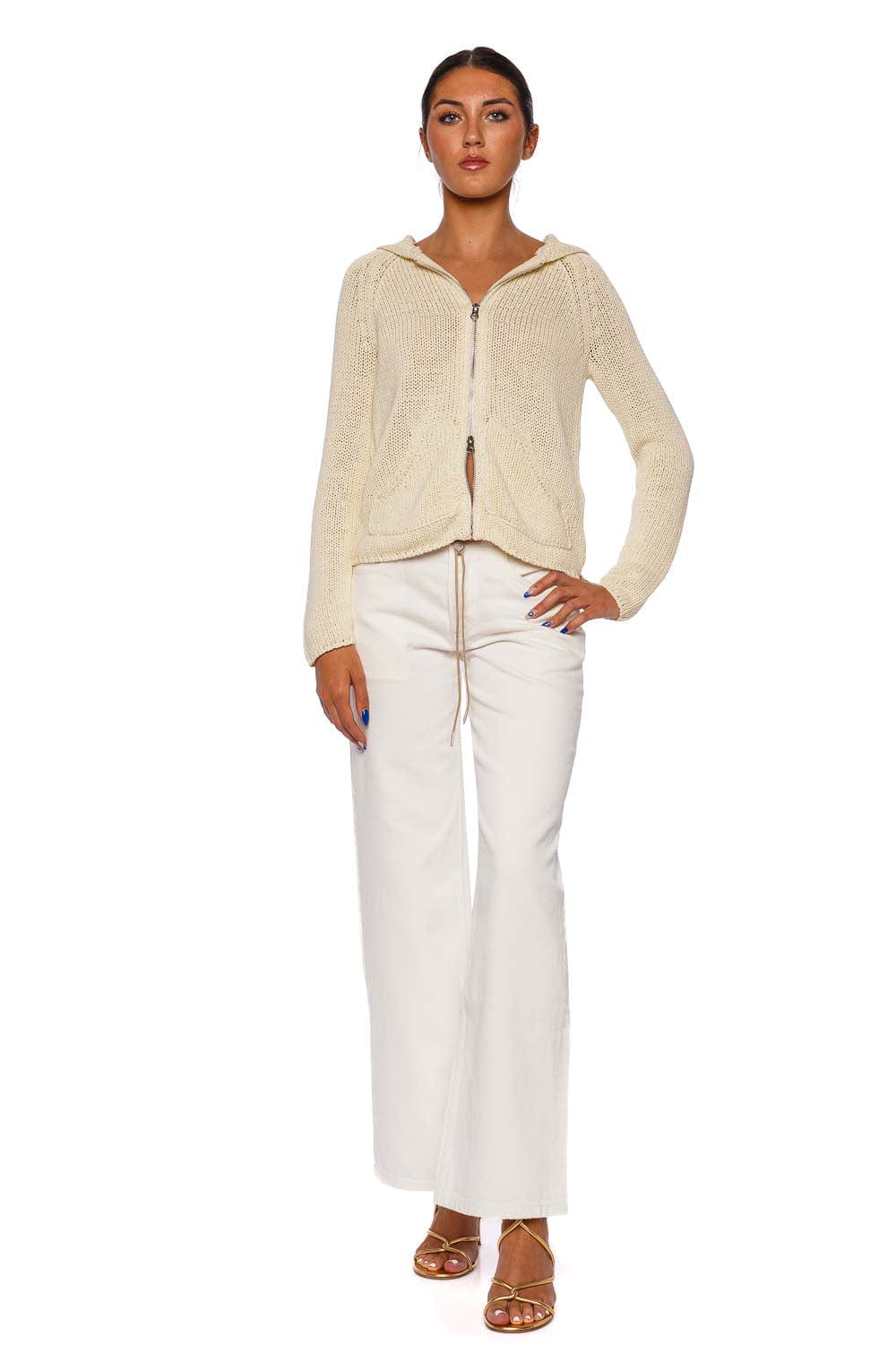 Still Here Bear Zip Up Stone Knit Cardigan