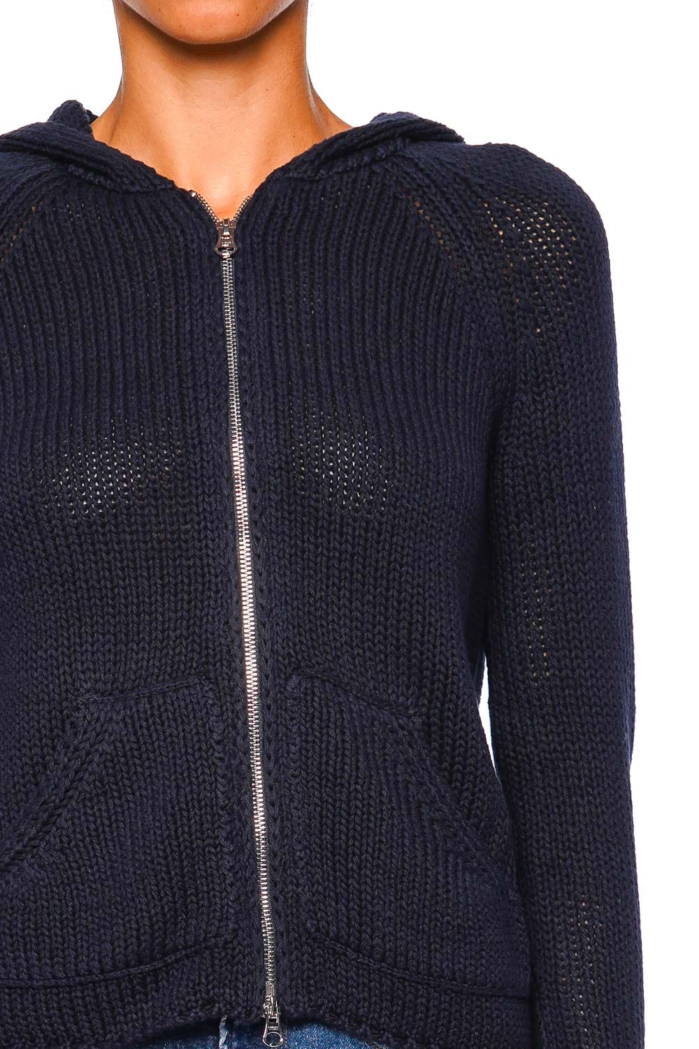 Still Here Bear Navy Knit Zip Up Hoodie