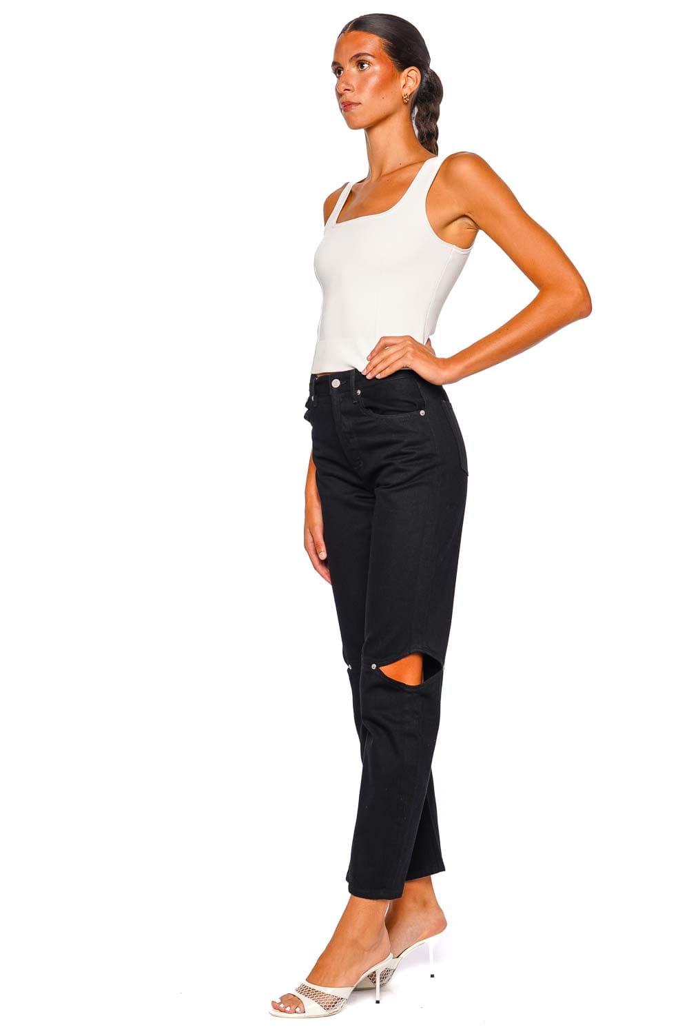 Still Here Cowgirl Black Cutout Straight Leg Jean