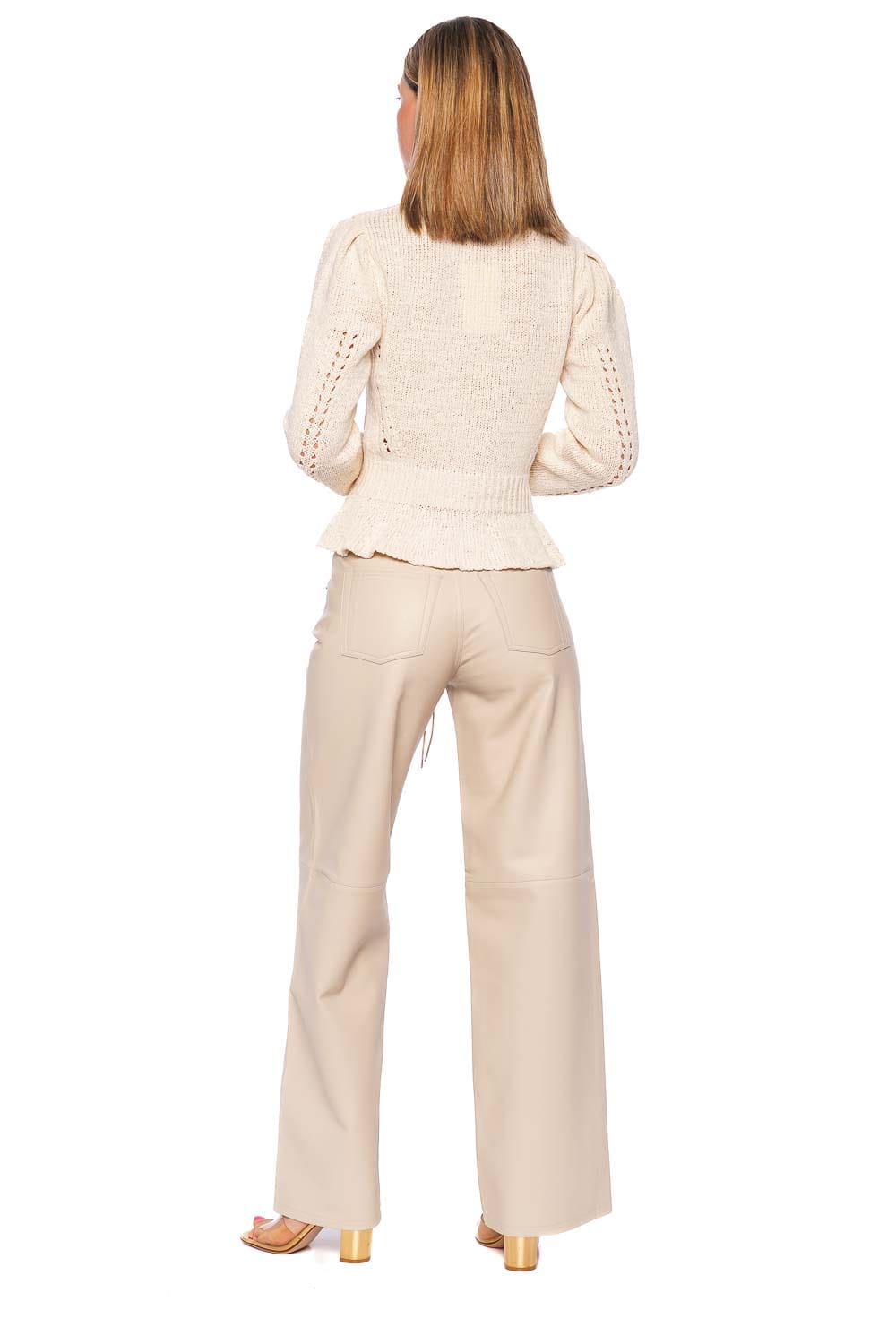 Still Here Cool Beige Leather Low Rise Wide Leg Pant
