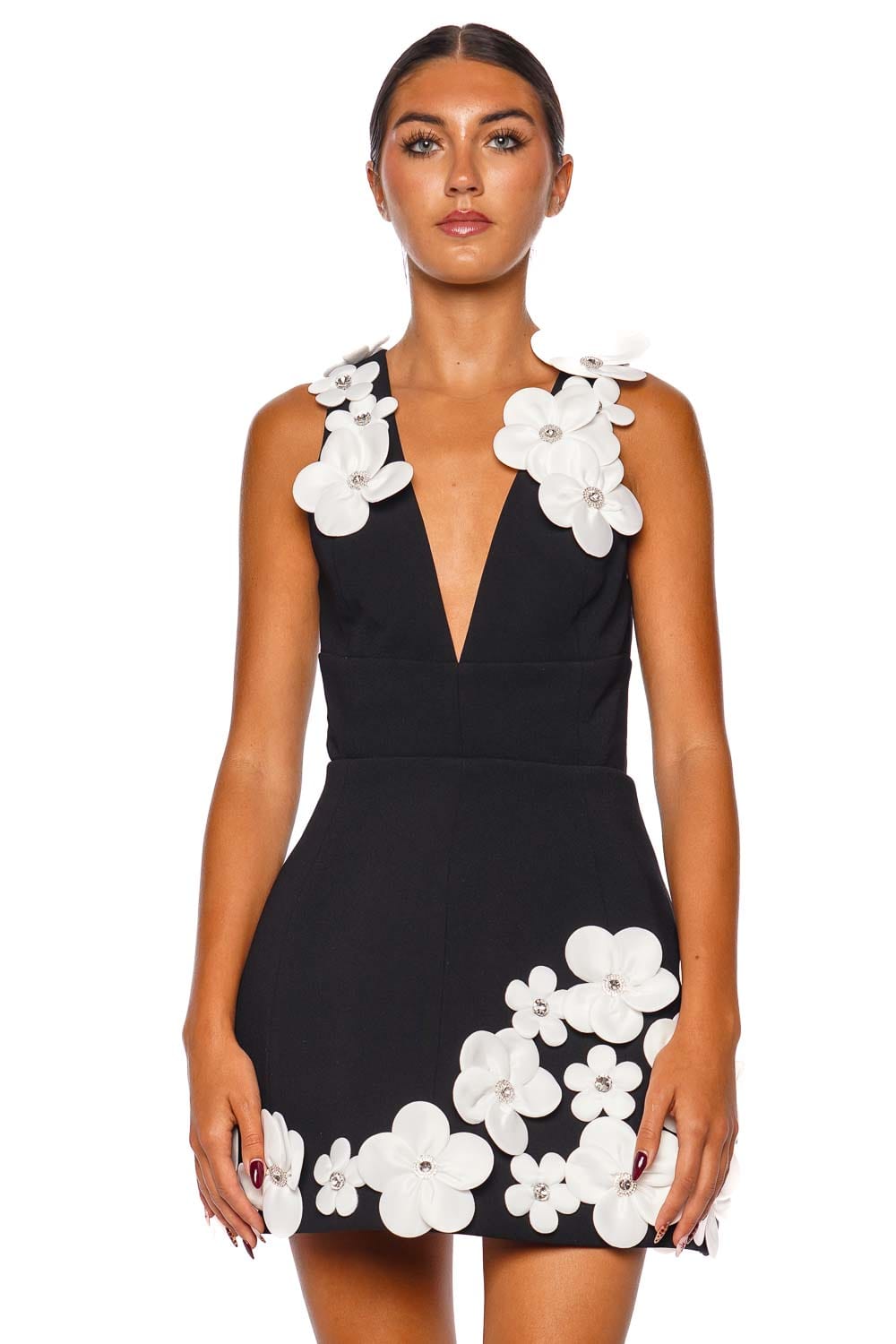 Bronx and Banco Estelle Black and White Sleeveless Floral Mini Dress